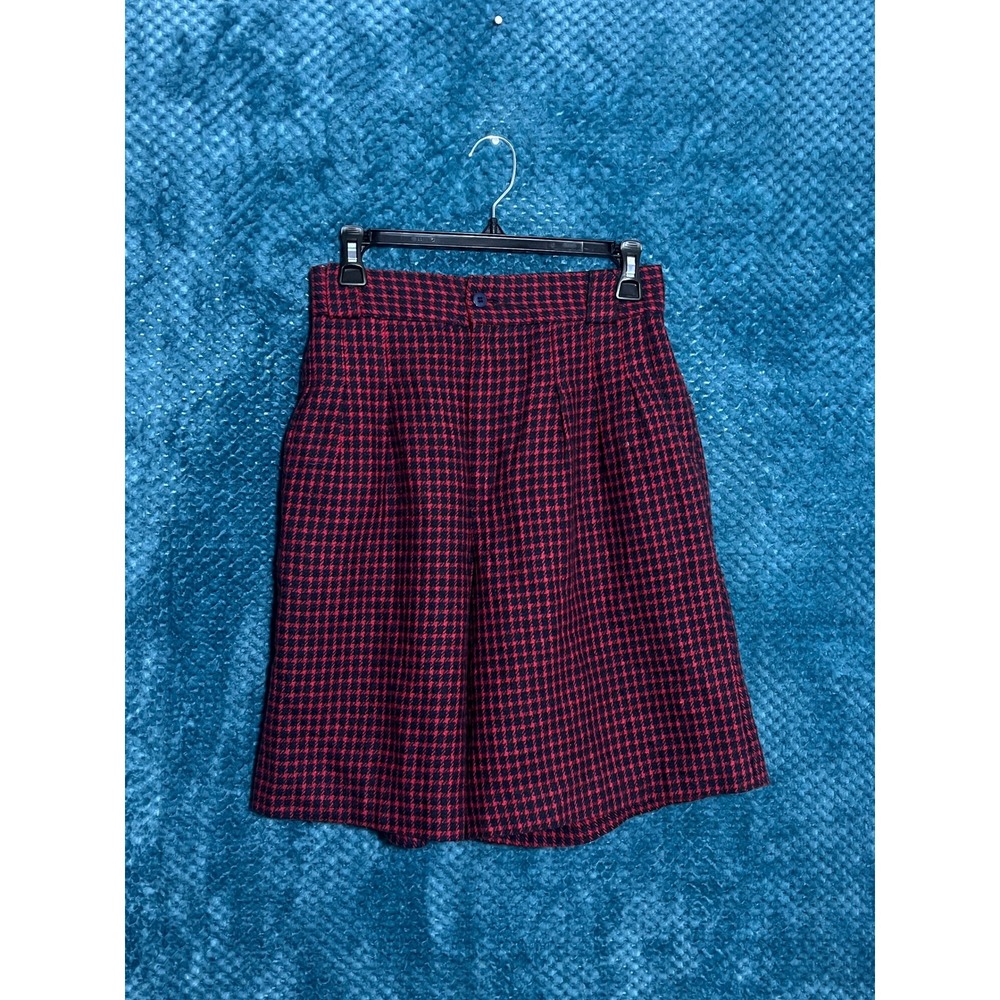Vintage Houndstooth Pleated Briggs‎ New York Red Navy High Waist Shorts Womens